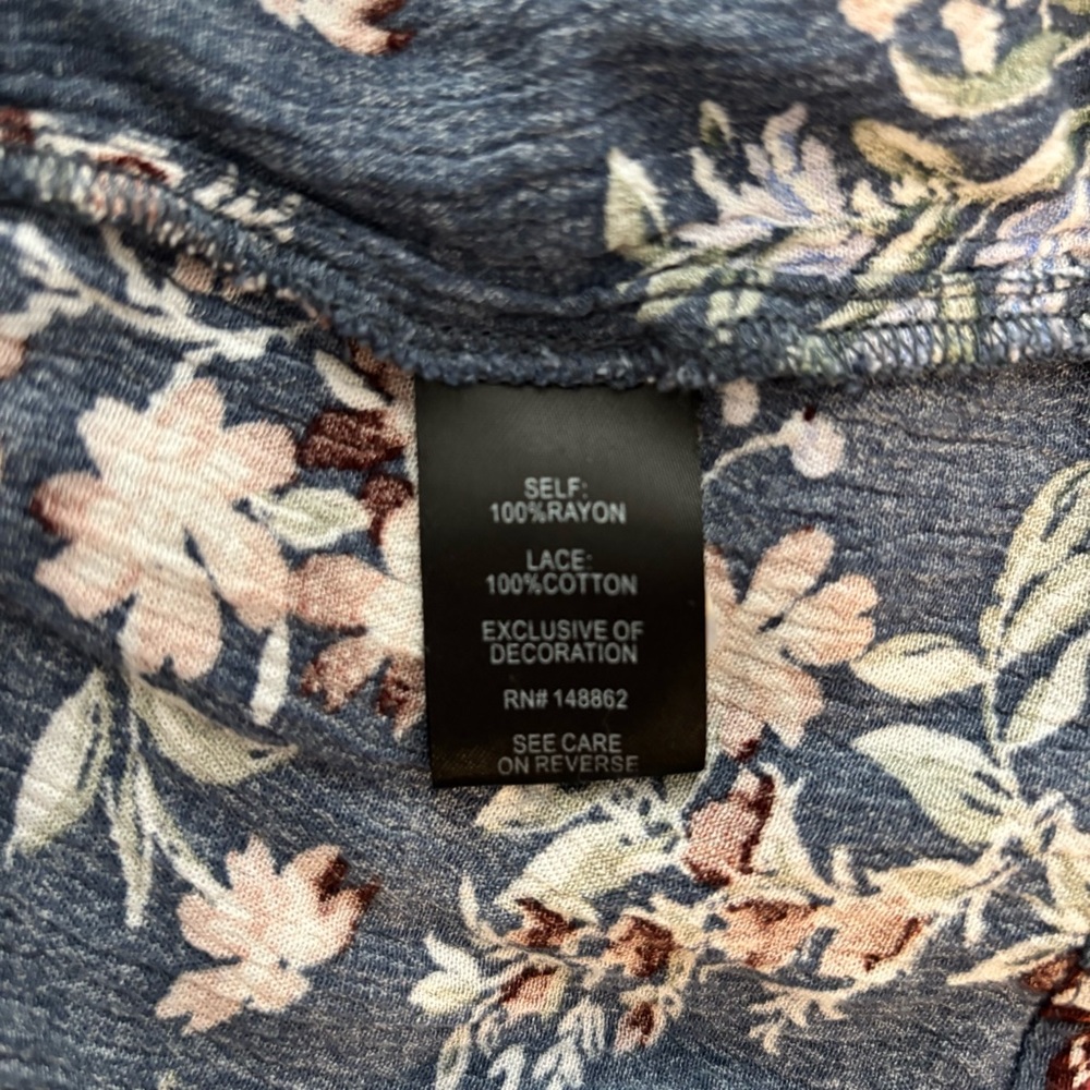 Torrid Indigo Floral Long Sleeve Blouse with Crochet and Lace Detail - Picture 5 of 5